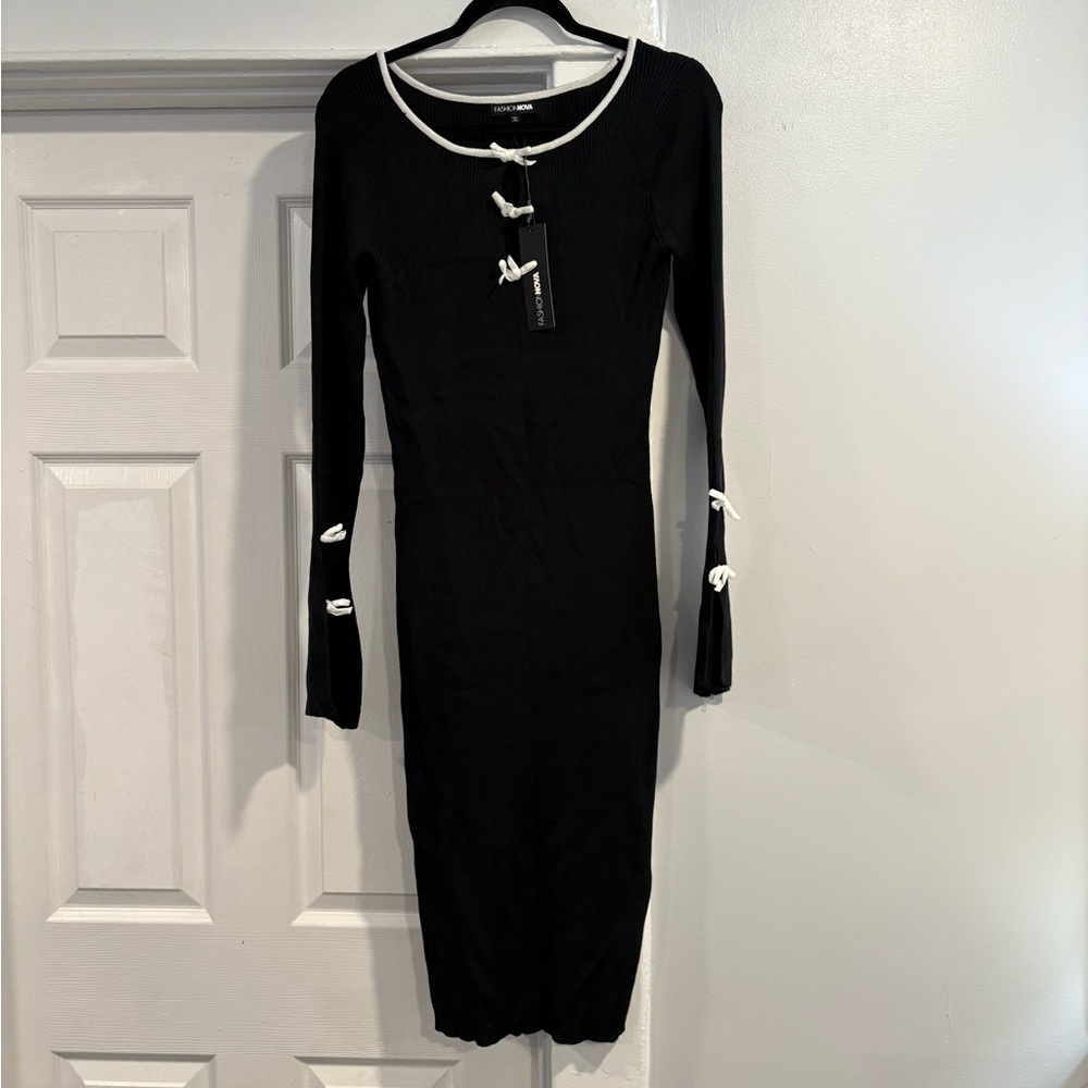 Fashion Nova Black Dress with White Accents